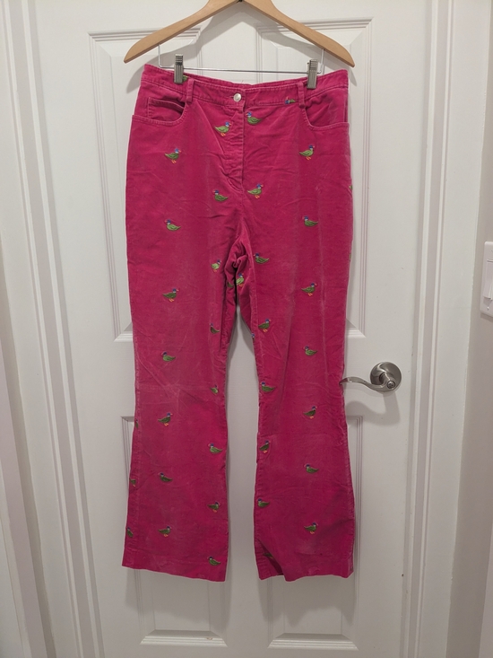 Lilly Pulitzer Denim - Lilly Pulitzer Hot Pink Corduroy Flare Jeans with Green Bird Embroidery